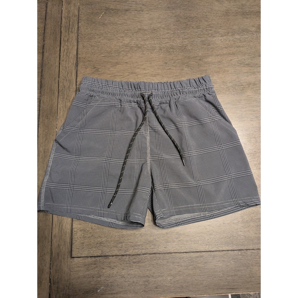 Game Time Women's Athletic Shorts Gray Plaid Drawstring Elastic Waist Casual